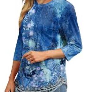 Chic Blue Floral Women's Blouse